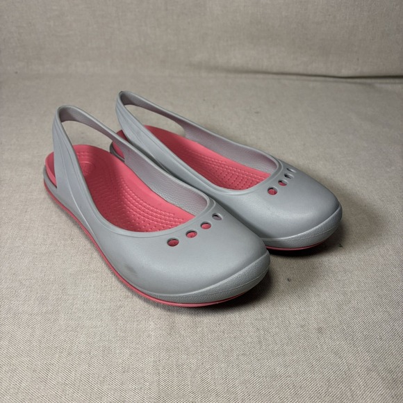 CROCS Women's Tone Skylar 7US Gray/Pink  Rubber Slip On Slingback Mary Jane Flat - Picture 1 of 7